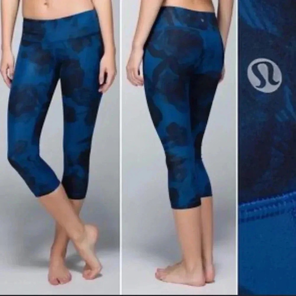 lululemon athletica Pants - Lululemon black and blue floral pattern leggings size 6